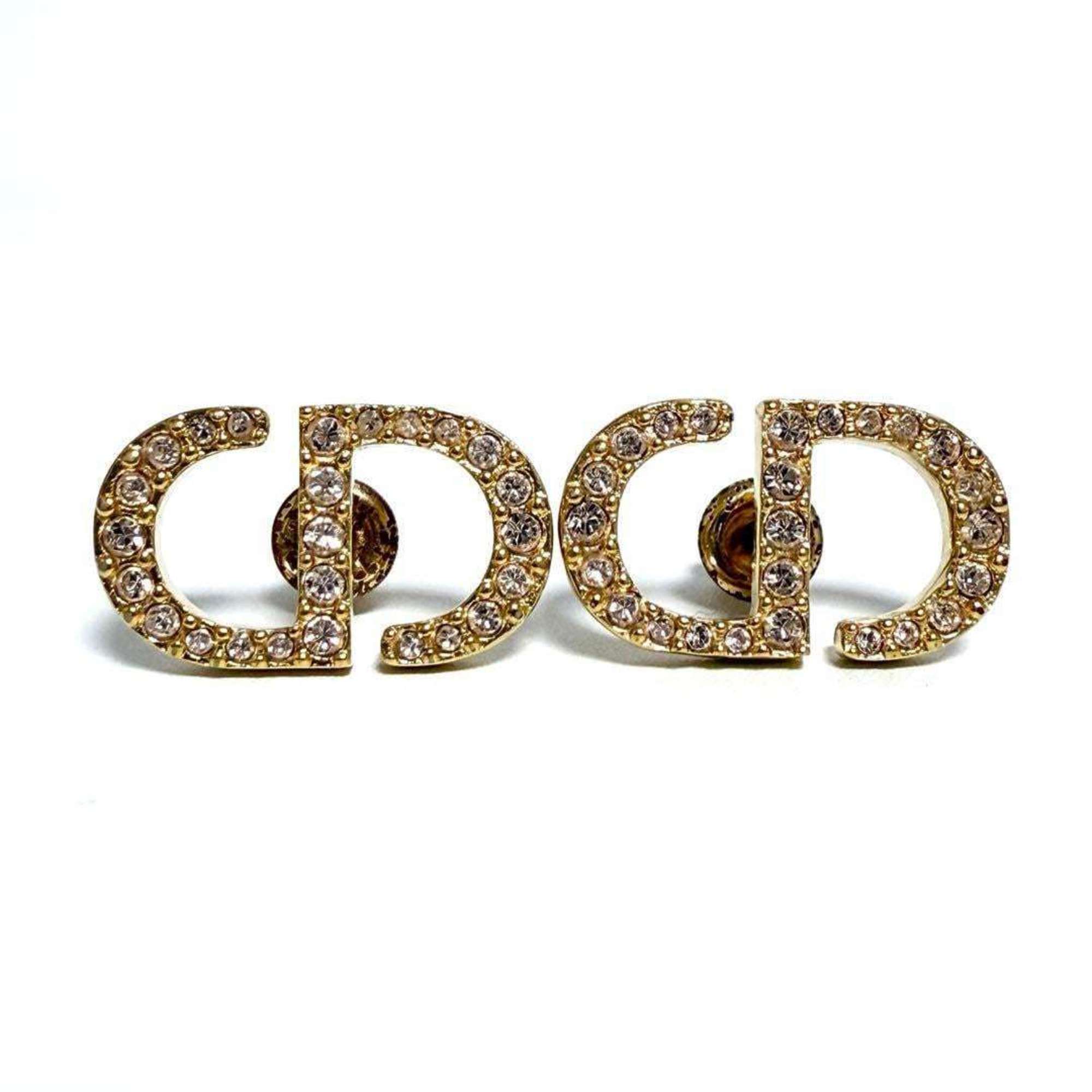 Christian Dior Dior Petit Cd Stud Earrings With Pink Rhinestones
